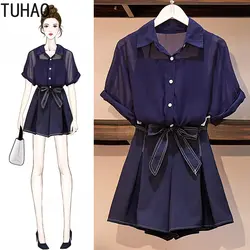 TUHAO, 2019, 5XL, 4XL, 3XL, большой размер, Женский комплект из 3 предметов, женская летняя офисная блуза, юбка, короткий женский комплект, костюм