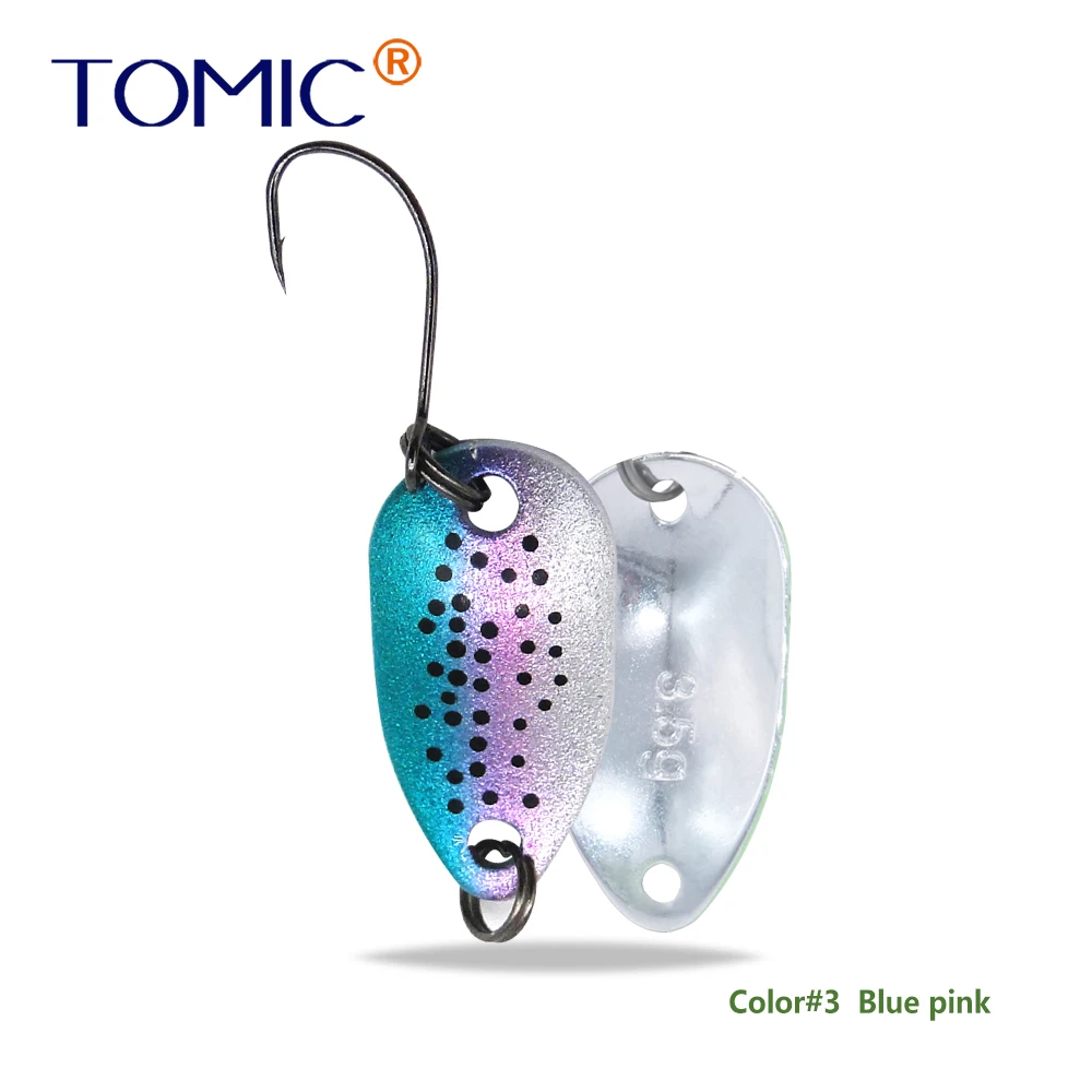 Tomic 1 шт., 2 г, 3,5 г, 4,5 г, микро рыболовные ложки для форели, воблер, УФ матовые цвета, металлическая приманка, один крючок, Спиннер, жесткая приманка, мигалка - Цвет: 3 blue pink