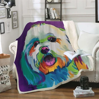 

Custom DIY 3D Dog Print Blanket Watercolor Sherpa Blanket on Bed Kids Girl Flower Home Textiles Dreamlike Mantas 150x200