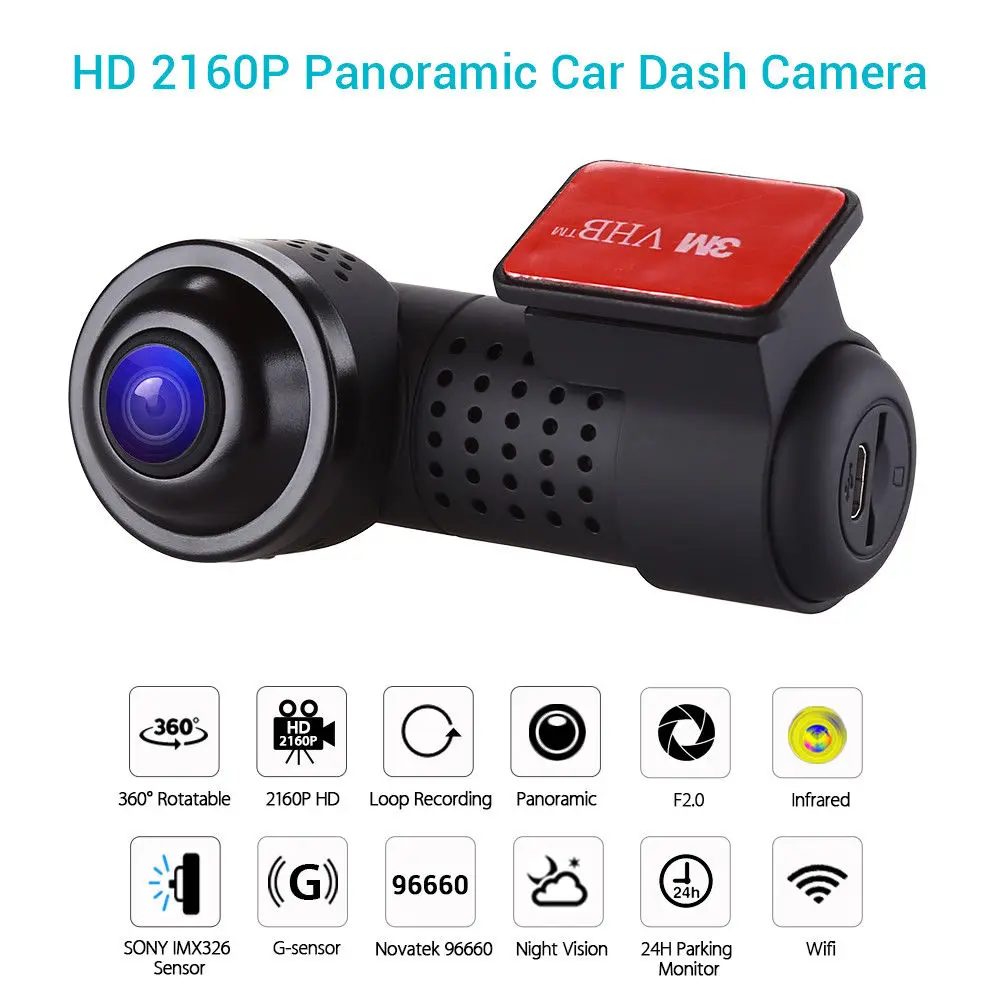 

360 degree Panoramic Car Dash Camera Infrared night vision F2.0 HD 2160P Sony IMX326 WiFi Vehicle Dashcam G-Sensor