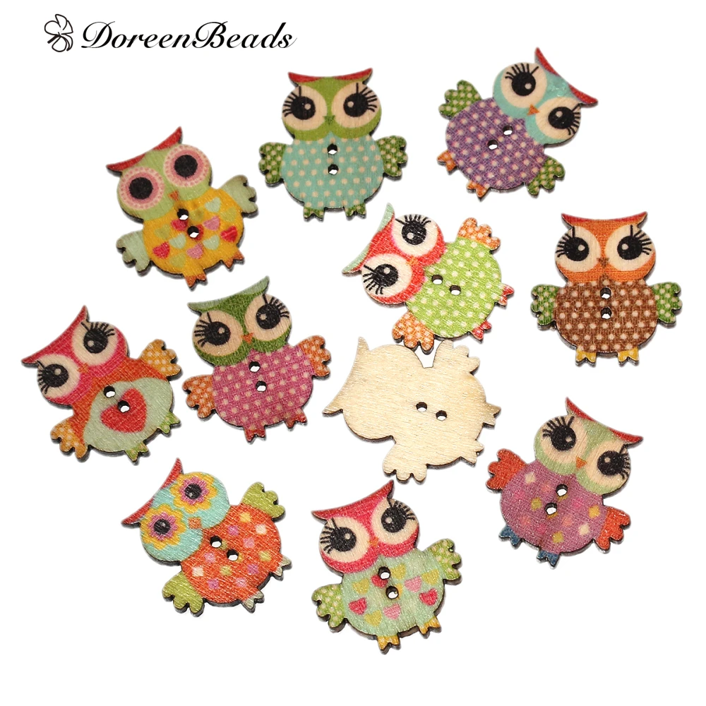 

DoreenBeads Wood Sewing Buttons Scrapbooking Owl At Random 2 Holes Heart Pattern For DIY Craft 25x24mm - 24x23mm, 9 PCs 2017 new