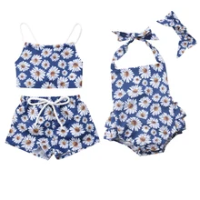 0-24 м лето сладкий довольно Одежда для новорожденных девочек 2 шт. подсолнухи Распечатать назад пояса жилет топы+ шорты или ползунки+ повязка на голову