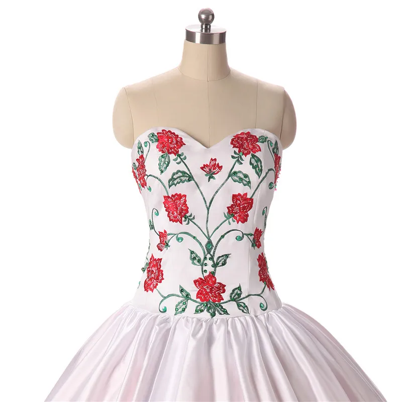 Винтажные Бальные платья, Красное Белое платье с вышивкой и оборками, Vestidos De 15 Anos, милое 16 платье, платья для выпускного вечера