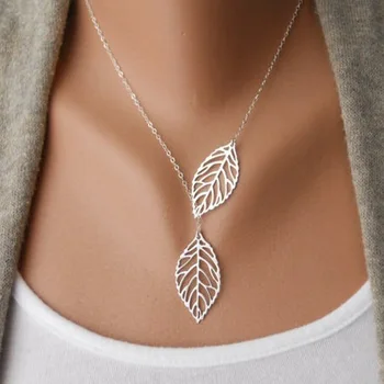 

Designer Woman necklace Fashion Simple 2 Leaves Choker Necklace Women Jewelry ND73