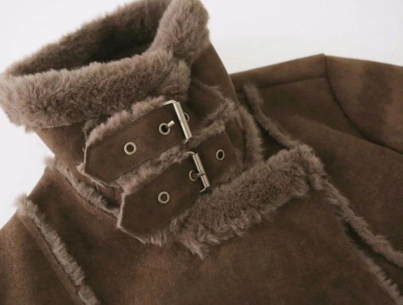 Зимние женские пальто из овечьей шерсти, замшевые кожаные куртки, пальто из искусственной овечьей шерсти, лоскутное пальто, верхняя одежда размера плюс 4XL 5XL 6XL W525