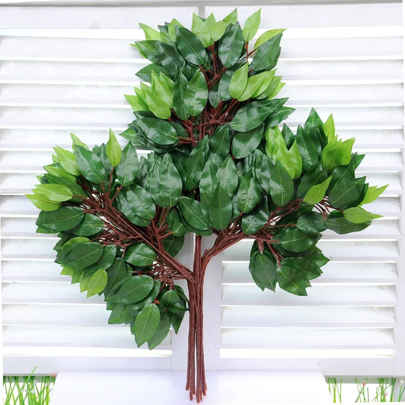 Artificial Dried Flowers Simulation green printing cloth eucalyptus leaves Garden technology decorative branches plants JUN27