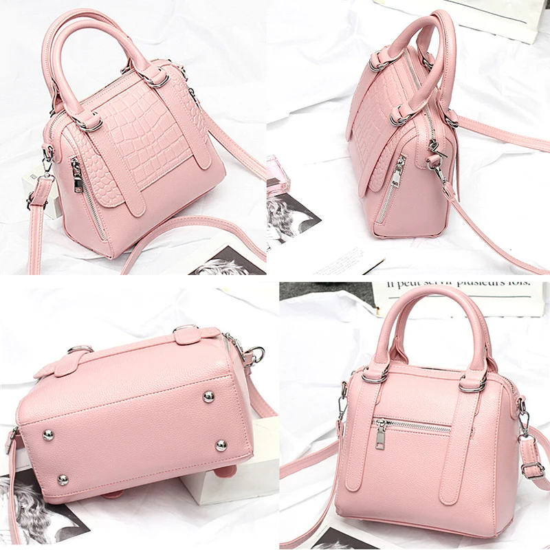 النساء حقائب يد جلدية حقيبة المرأة تمساح حمل الإناث Crossbody حقائب كتف العلامة التجارية المرأة أعلى-حقائب بيد Sac الوردي