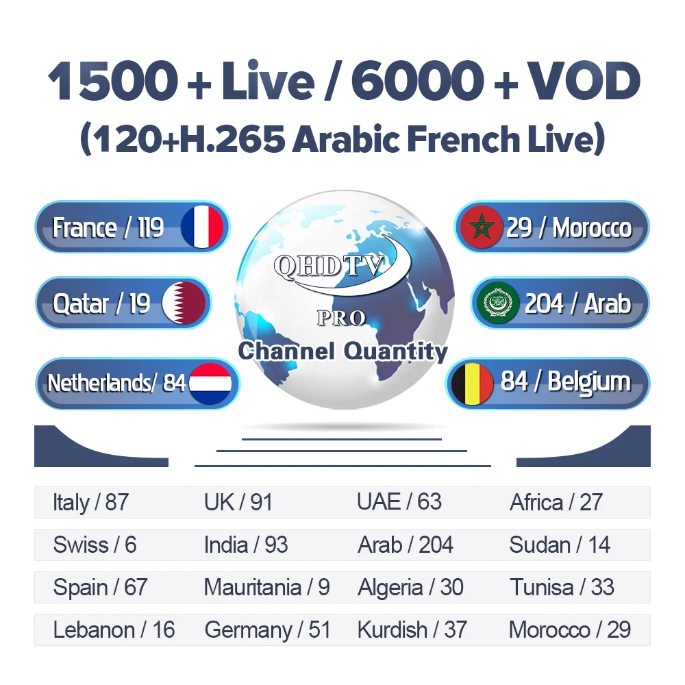 Code IPTV 1 Year Arabic QHDTV Pro 1 Year IP TV Box Leadcool Pro Android 8.1 RK3229 France IPTV Subscription IP TV H.265 Channels