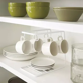 

Eco-Friendly Iron Kitchen Storage Rack with 6 Hooks Punch Free Cupboard Hanging Hook Hanger Plate Storage Organizer Dropshipping