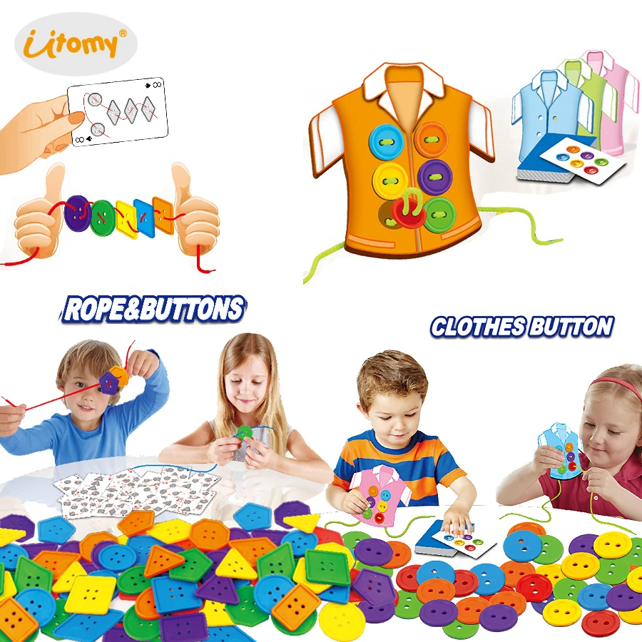 

Threading Buttons Wear Rope Matching Lacing Puzzle Game Board Toys wearing rope threading Montessori Educational toys for Kids