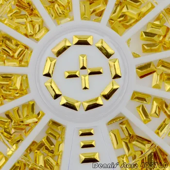 

Mix 2 Sizes Gold Metallic 3D Rectangle Studs Alloy Nail Art Gems Decoration Wheel DIY Tips