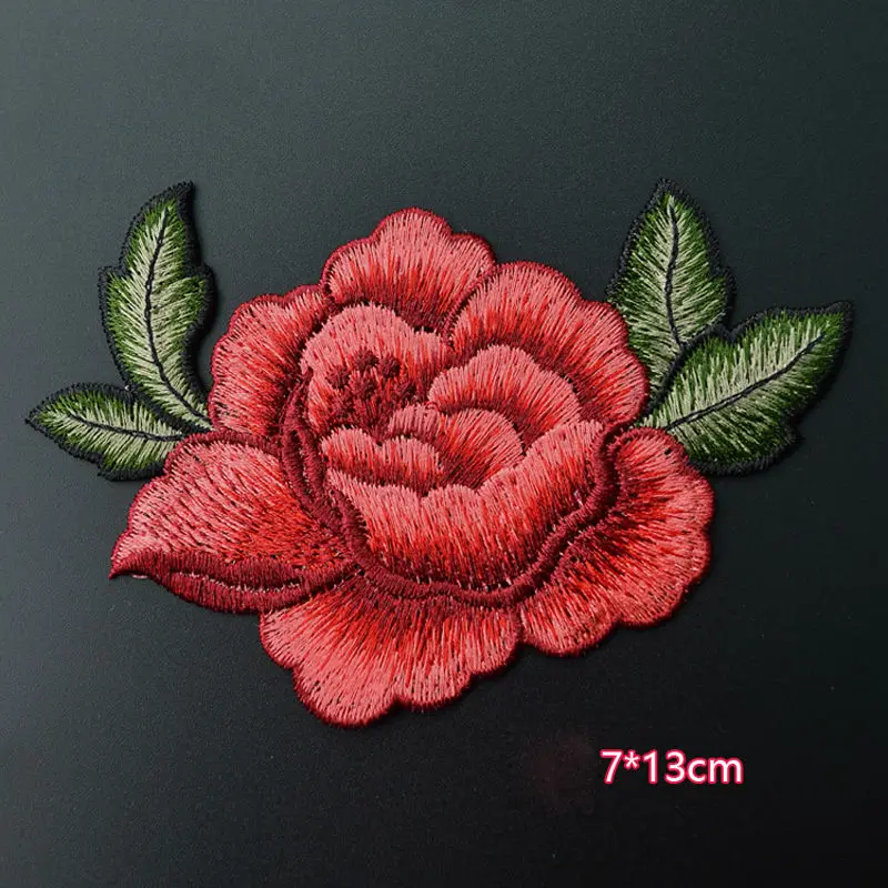 2PC Red Rose Flower Embroidery Applique Cloth DIY Sew on Patches Badge