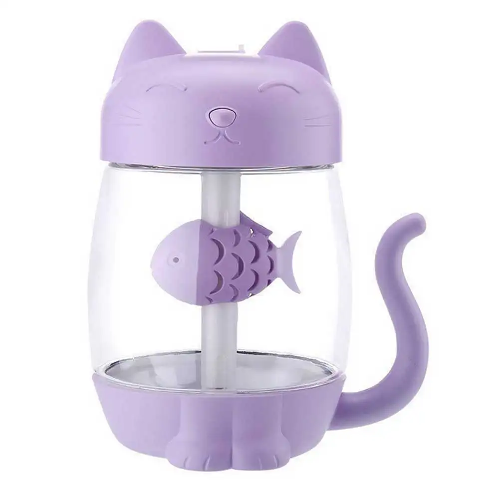 3 в 1 USB кошка увлажнитель воздуха мини увлажнитель воздуха диффузор эфирного масла очиститель распылитель с светодиодный светильник очаровательный вентилятор для дома автомобиля - Цвет: Purple