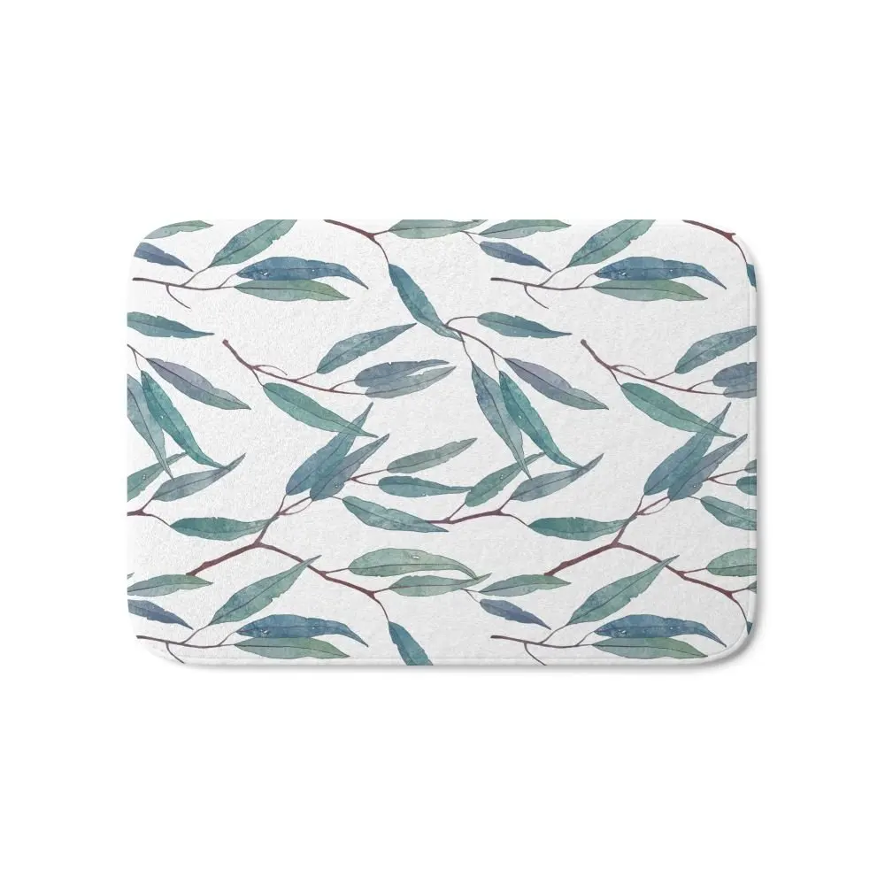 Eucalyptus Leaves Bath Mat 21" x 34" Pattern Coral Fleece Rug Anti Slip