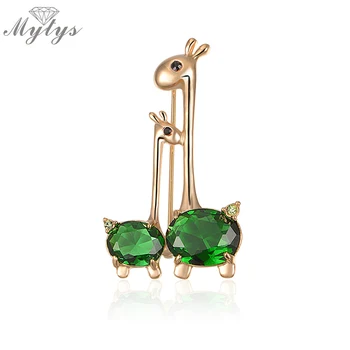 

Mytys Green Crystal Animal Giraffe Sweet Mother-baby Brooch Pin New 18KGP GIFT On Sale X217