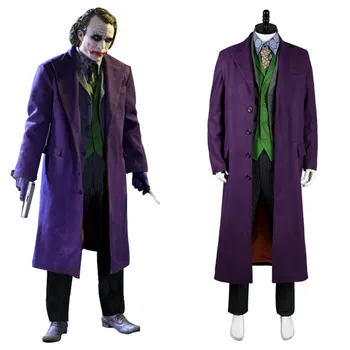 

Batman Dark Knight Joker cosplay 6 pcs Costume Set uniform Gabardine trench Coat Version Halloween Carnival for adult men women