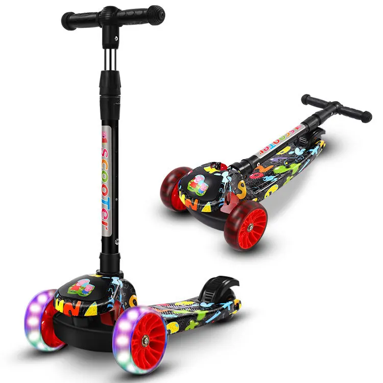

New children's skateboard multi-function folding raven rice high scooter three-wheel flash smooth scooter