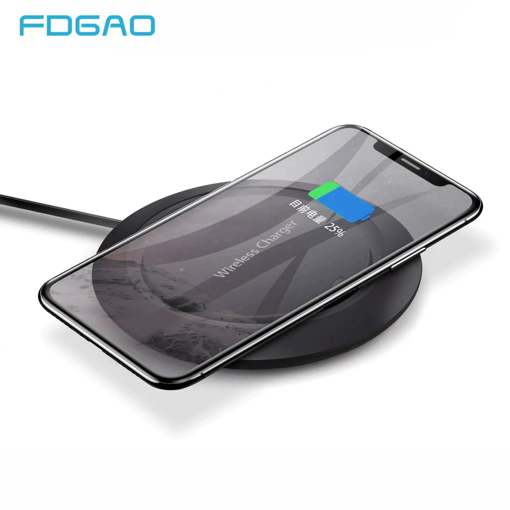 

FDGAO Wireless Charger Ultra Thin Charging Pad For iphone XS X XR 8 Plus Samsung S9 S8 Huawei Mate 20 Pro Desktop Charger