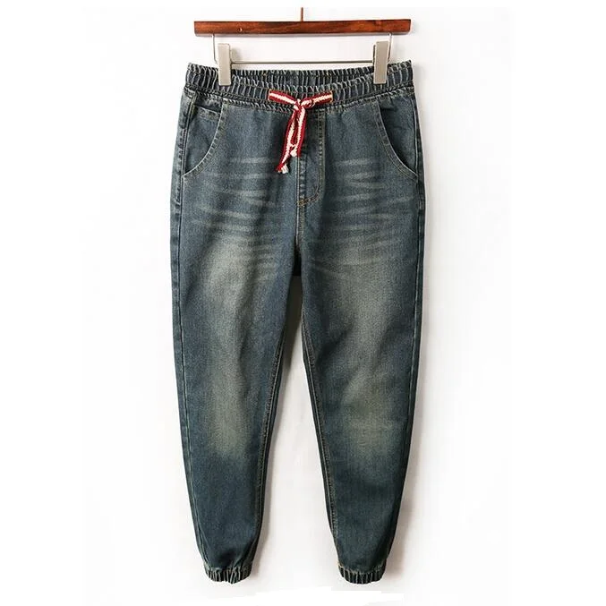 Men Drop Crotch Denim Joggers 2017 Mens Retro Jeans Drawstring Elastic Waist Harem Jean Jogger Pants