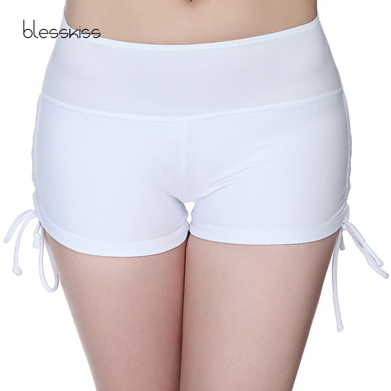 BLESSKISS High Waist Bikini Bottoms Women Plus Size Swim Shorts For Ladies Large Sport Swimsuit Swimwear Gym Yoga Pants Black