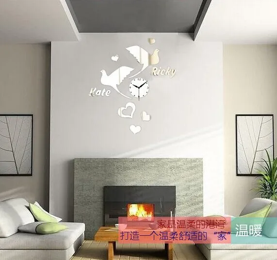 cheap MEYA Acrylic LOVE Bird Mirror Wall Decorative Mirror Decal , DIY MirrorWall Stickr ,3D Acrylic Mirror Clock Sticker