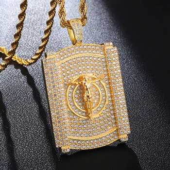 

D&Z Geometric Jesus Pendant Necklace Bling Iced Out Micro Paved CZ Jesus Piece Collares For Male Hip Hop Jewelry