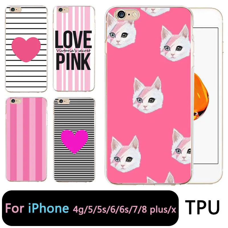 QMSWEI TPU Clear Phone Case For iPhone 6G 6s 7 8plus x Soft Flora pink Heart Painted Design Cute Cover 4 5se 6Plus 7P |