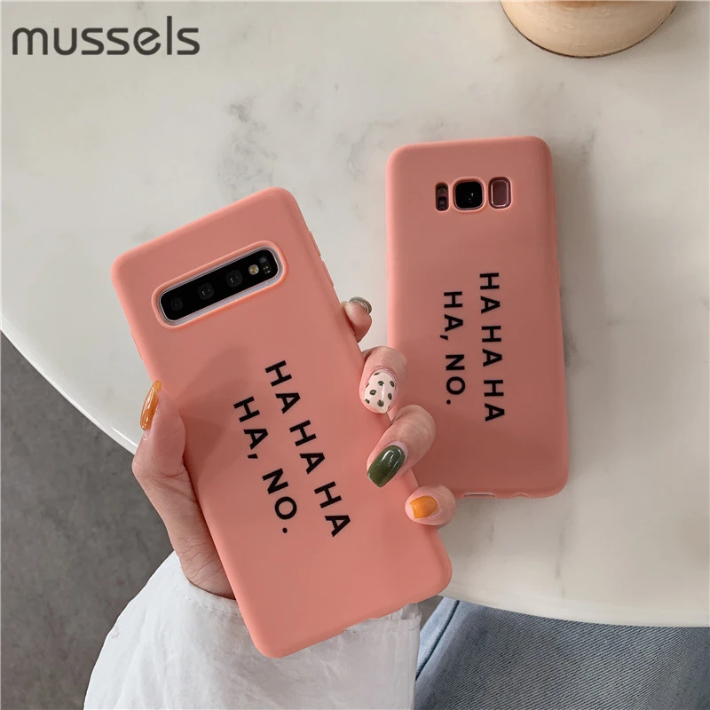 

MUSSELS Soft Phone Case Cover For Samsung Galaxy S10 S9 S8 Plus Note 8 Note 9 Case HA HA Letters Candy TPU Coques Capa