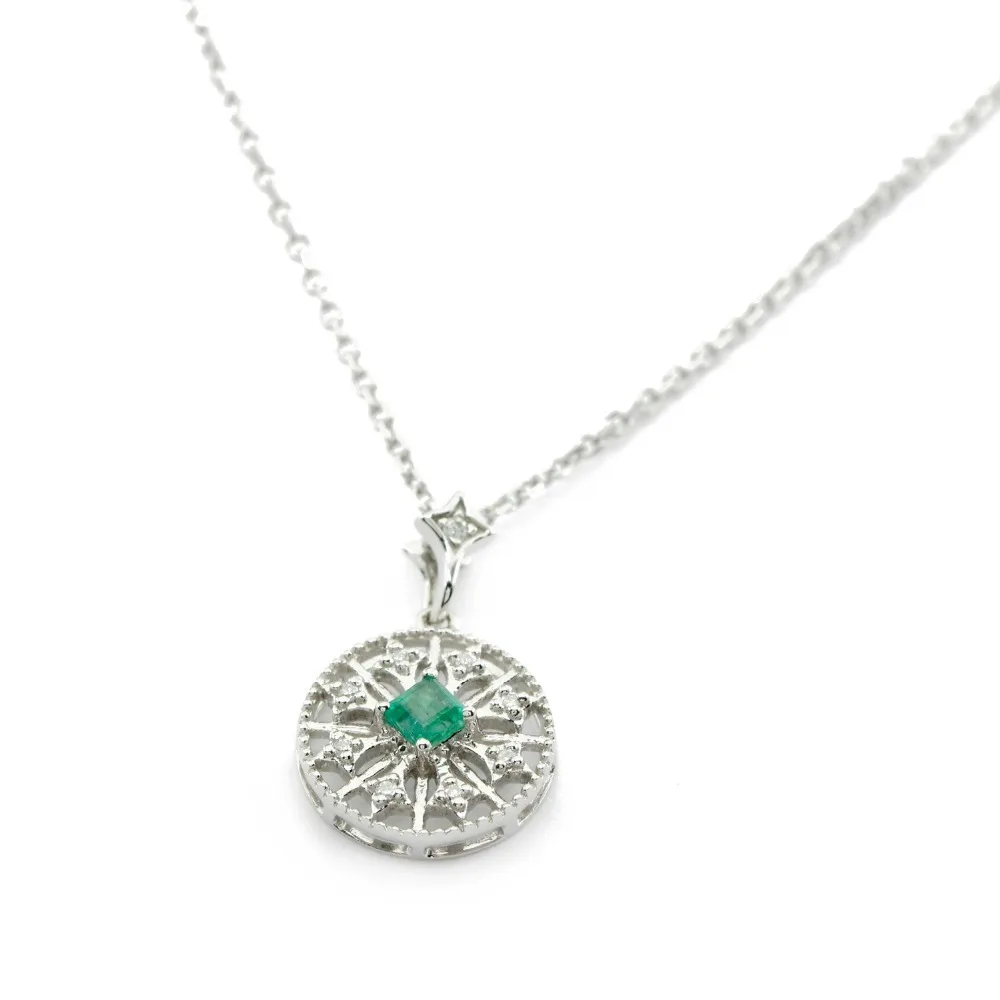Комплект из колье и подвески с изумрудами 18 К|natural diamond pendant|emerald pendantdiamond necklace white gold