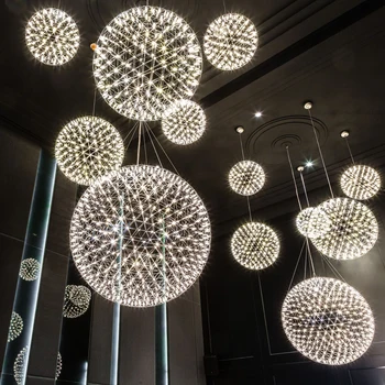 

Modern Creative Firework LED Pendant Lights Stainless Steel Large Ball Lighting Fixture Hanging Lamps for Hotel Hall Decoration