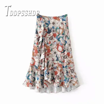 

2019 Flower Print Irregular Women Skirt Summer Refreshing Female Skirts