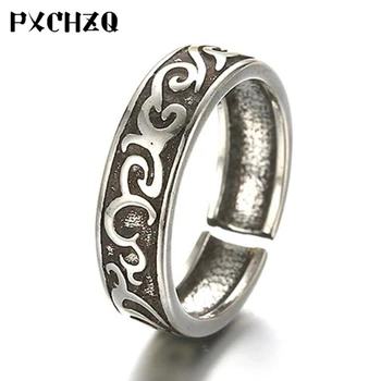 

Male and female models Thai silver color ring retro fashion totem geometric openings ring national wind popular