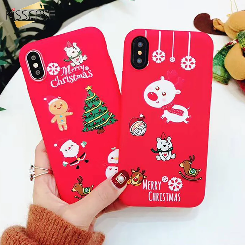 KISSCASE Christmas Phone Case For iPhone XR XS 7 8 Lovely Cartoon Santa Claus Elk Soft TPU 6 6s Plus X 5s Cover |
