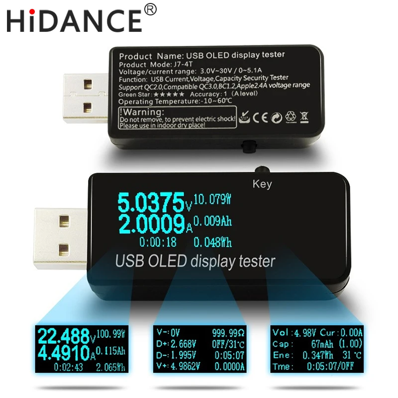 Светодиодный USB тестер 128x64 Вольтметр постоянного тока измерители напряжения