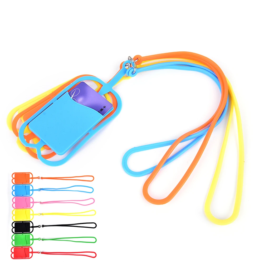 1PCS New Arrival Silicone Credit ID Card Bag Holder Pocket with Lanyard