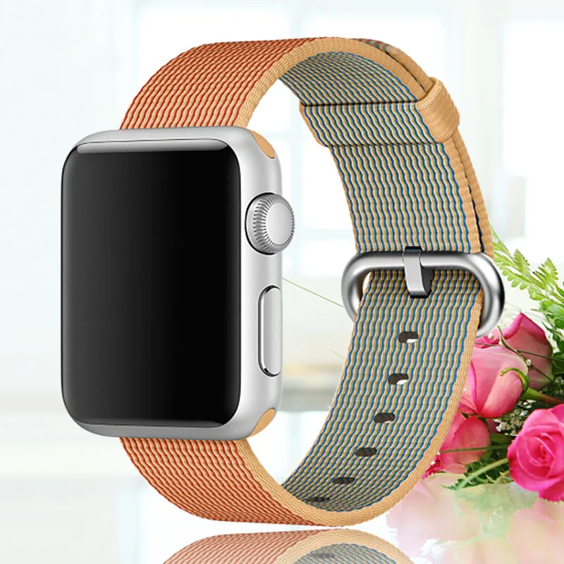 Браслет для apple watch, 44 мм, группа 5, 4, 3, 2, 1, тканый нейлоновый ремешок для iWatch, 40 мм, цветной узор, классическая пряжка - Цвет ремешка: Gold Red