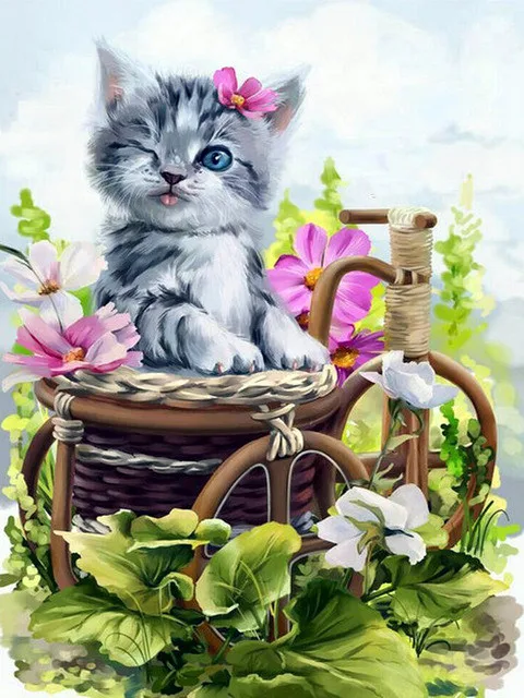 Открытка кот с цветами