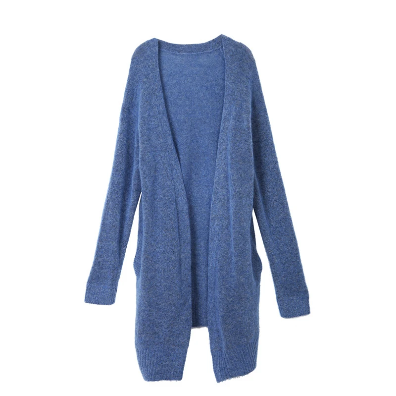 

mohair wool nylon blend knit women fashion mid long cardigan sweater coat XS-M 7colors