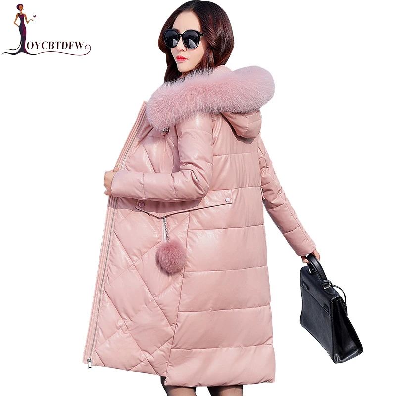 Winter Women Mid long Fashion PU leather coat Large size M