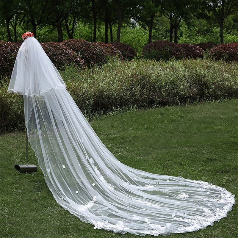 Wholesale 3 Meter White Ivory Wedding Veils Multi Layer Long Appliques Pencil Edge Bridal Veil (2)