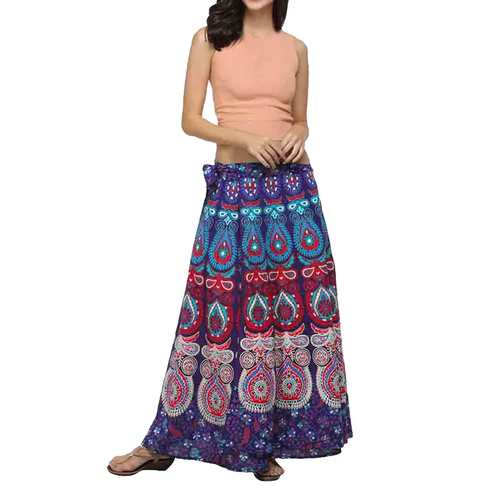 KLV/Для женщин юбка Для женщин Повседневное Многоцветный перо юбка с принтом свободные длинные Бохо богемный пляж юбка ST10