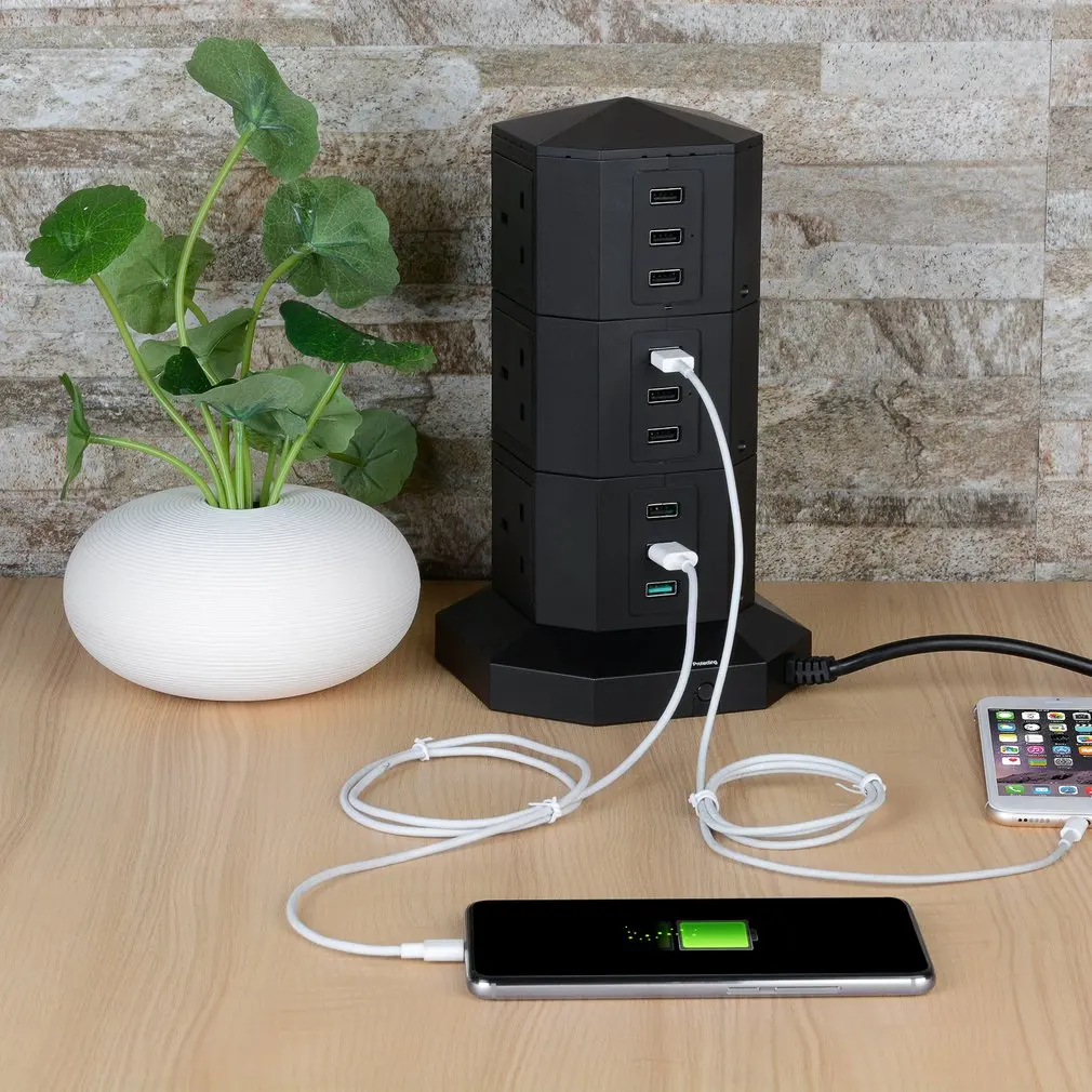 LESHP USB Smart Charging Socket 3 Layers 9 USB Ports Fast Charge Power Strip 3M Cable Anti Surge Prevention Energy-saving