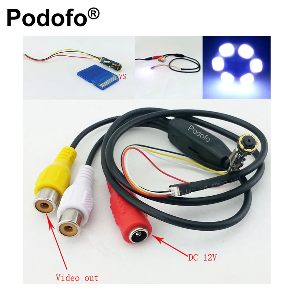 

Podofo DIY Only Dia 7mm Mini CCTV Camera Module CMOS 720*480 Pixels 60 Degree 6 LED Night Vision