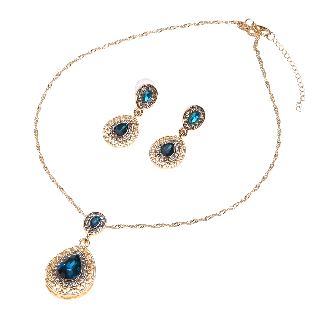 Fashion Wedding Bridal Jewelry Sets Rhinestone Austrian Crystal Jewelry Set Necklace Earrings Pendant Set Vintage Accessories