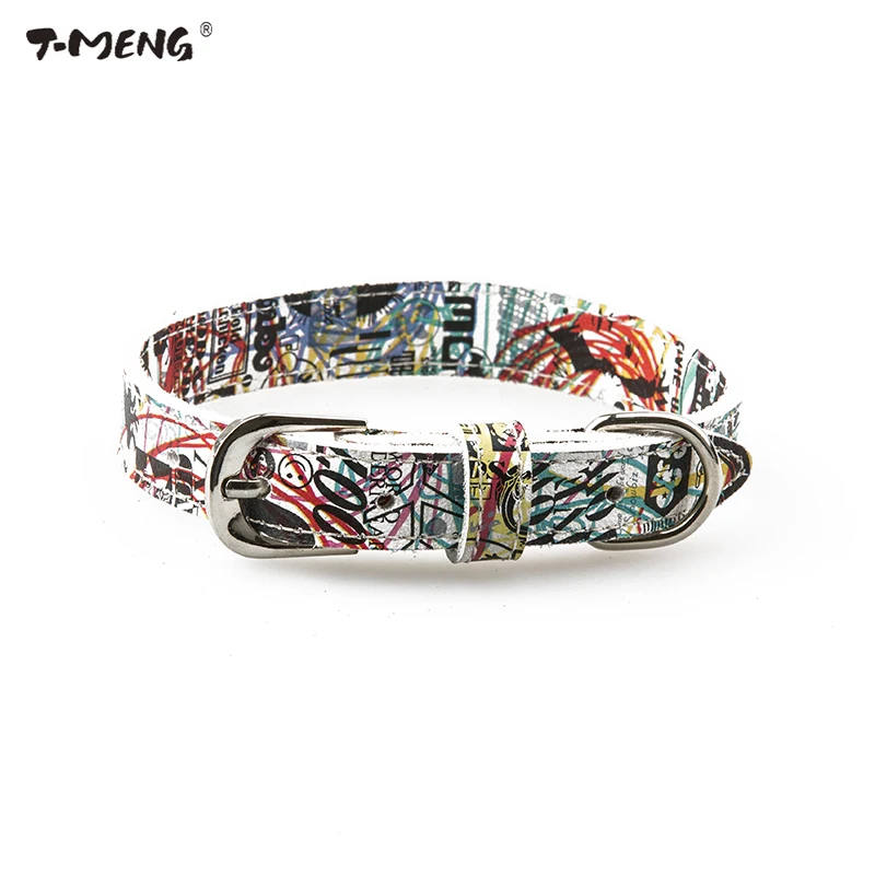 

T-MENG New Fashion Colorful Free Printing Pet Collar Soft Genuine Leather Dog Collars For Small Mediun Dogs Supplies