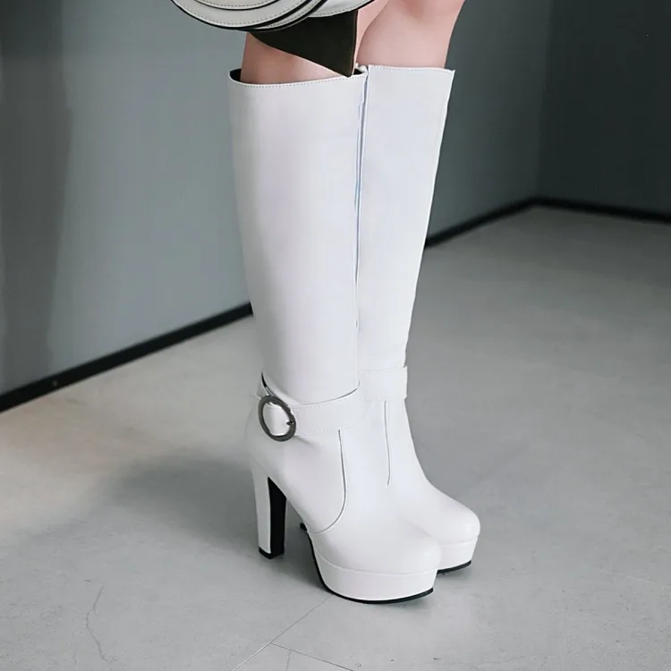 MAZIAO/женские сапоги до колена; большие размеры; сезон осень-зима; рыцарские сапоги; цвет черный, белый; женская обувь на высоком каблуке, на платформе, на молнии, с круглым носком