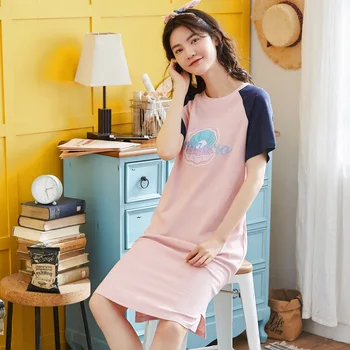

2019 Summer New Short Sleeves Cotton Lady Nightwear Cute Cartoon Pajamas Casual Home Clothing Factory Direct Sales