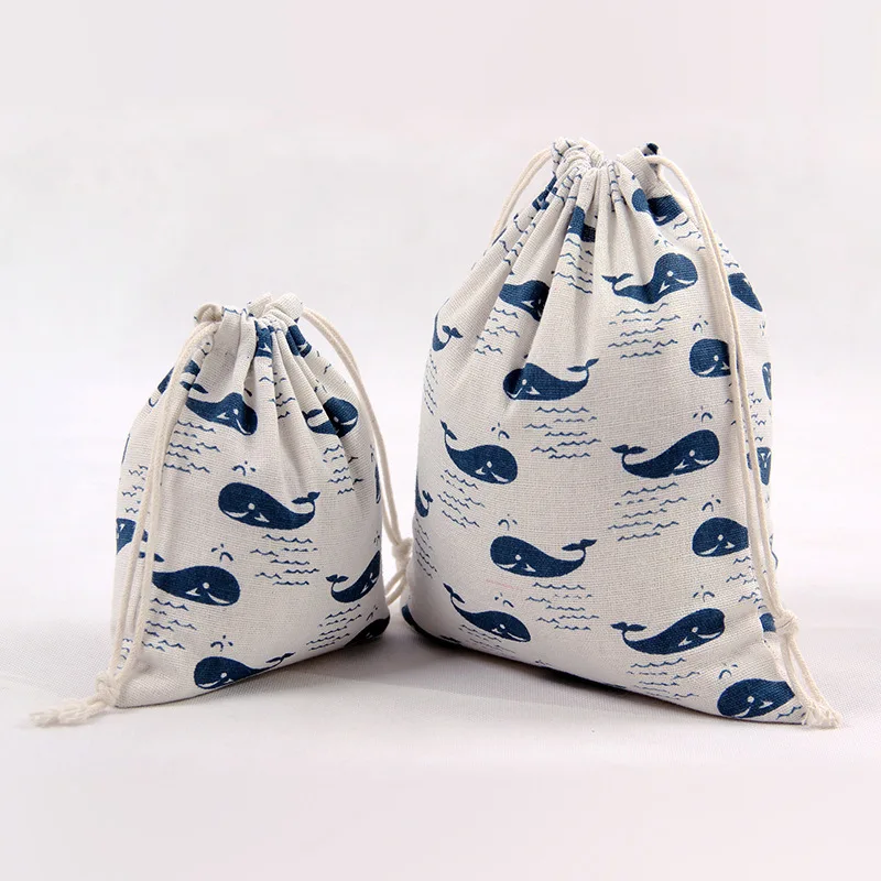 

1pcs Blue Whale Drawstring Cotton Linen Storage Bag Gift Candy Tea Jewelry Organizer Makeup Cosmetic Coins keys Bags 49058