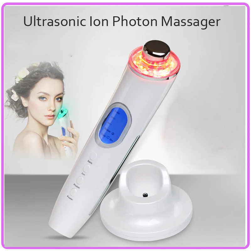 High Frequency Galvanic Ultrasonic Photon Ionic Face Beauty Care Skin Rejuvenation Massager Roller Free Shipping