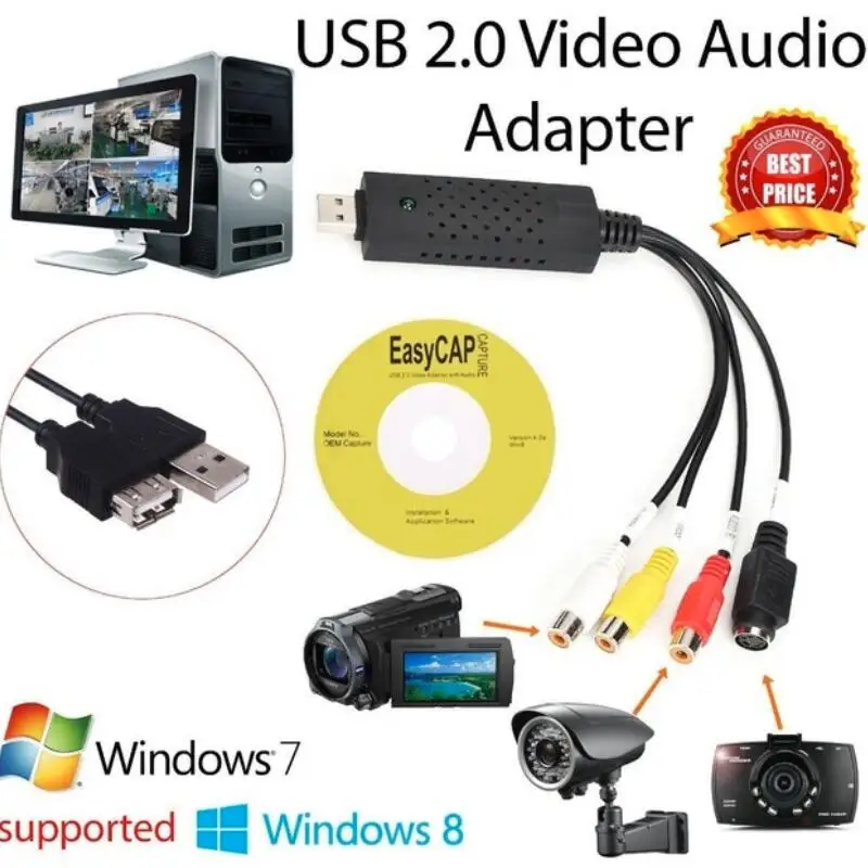 

Easycap USB 2.0 Easy Cap Video TV DVD VHS DVR Capture Adapter vhs Video Capture Card Device Support Win10 For MAC IOS Drive Free